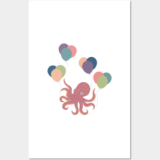 Octopus with Balloons Posters and Art